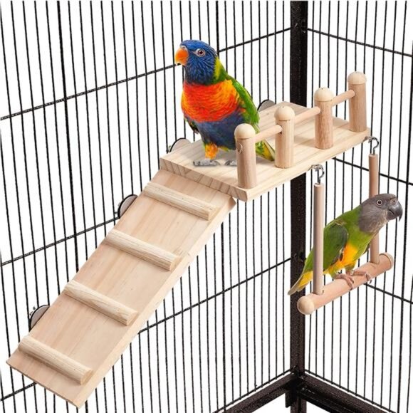 Bird Perches Platform Swing with Climbing Ladder, Parakeet Cage Accessories - Picture 1 of 7
